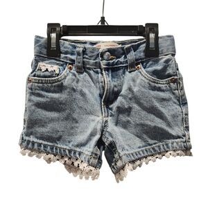 Levi's Kids Blue Denim Shorts with Lace Trim
